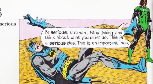 Batman, master strategist, giggling